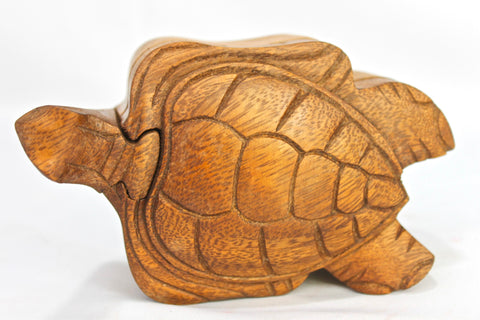 Sea Turtle Secret Puzzle stash Box  Hand Carved Wood