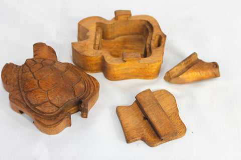 Sea Turtle Secret Puzzle stash Box  Hand Carved Wood - Acadia World Traders