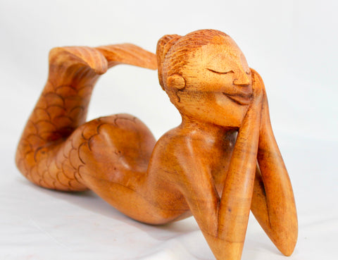 Day Dream Mermaid Sculpture Hand Carved wood Statue Signed