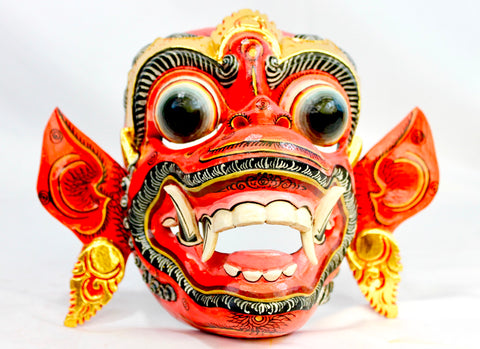 Red Hanuman Mask the Monkey General Balinese Hand Carved Wood Bali wall Art - Acadia World Traders