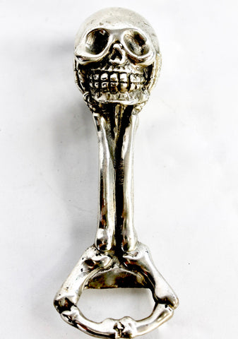 Pirate Skull & Bones Bottle Opener Silvered Bronze