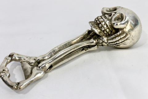 Pirate Skull & Bones Bottle Opener Silvered Bronze - Acadia World Traders