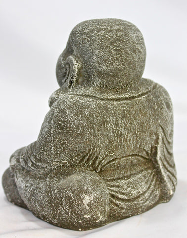 Happy Good Fortune Buddha Garden Statue handmade cast lava stone - Acadia World Traders