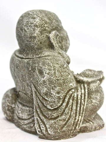 Happy Good Fortune Buddha Garden Statue handmade cast lava stone - Acadia World Traders