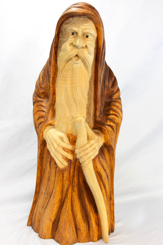 Wizard Sorcerer Magician sculpture hand carved wood Statue