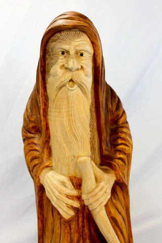 Wizard Sorcerer Magician sculpture hand carved wood Statue - Acadia World Traders