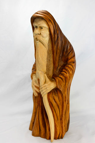 Wizard Sorcerer Magician sculpture hand carved wood Statue - Acadia World Traders