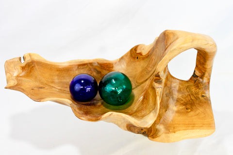 Teak Decorative Fruit Bowl Freeform leaf shape carved reclaimed wood - Acadia World Traders