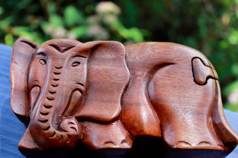 Elephant Secret puzzle Box Stash Trinket carved suar wood - Acadia World Traders
