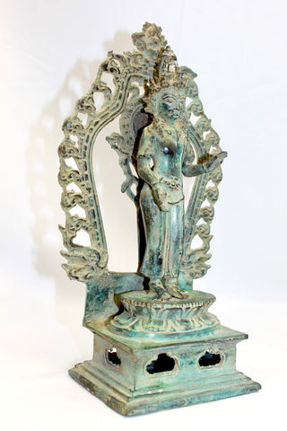 Vintage Balinese Bronze Dewi Sri - Lakshmi Statue Beautiful Verdigris Patina Bali Art - Acadia World Traders