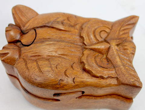 Wise Owl Secret Puzzle Trinket Box Hand Carved Wood - Acadia World Traders