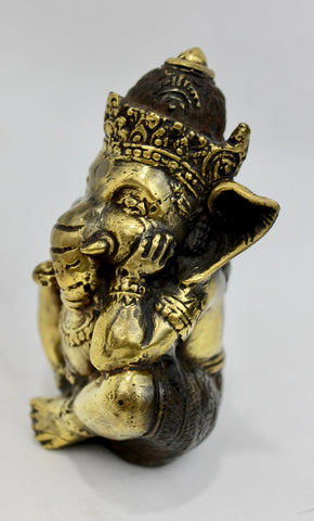 Bronze Ganesha Thinking Bali Art Hand cast 4.5" - Acadia World Traders