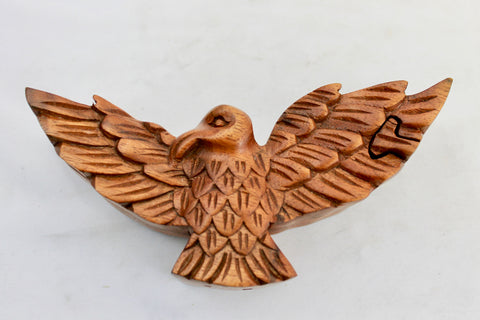 Soaring Eagle Secret Puzzle Trinket Box Hand Carved Wood - Acadia World Traders
