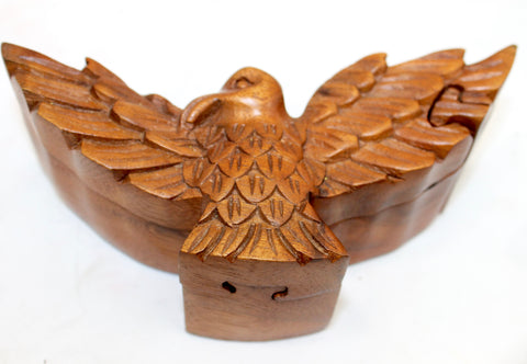 Soaring Eagle Secret Puzzle Trinket Box Hand Carved Wood