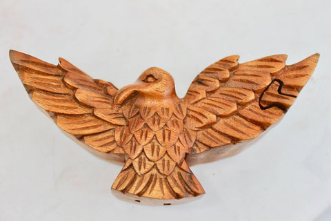 Soaring Eagle Secret Puzzle Trinket Box Hand Carved Wood - Acadia World Traders