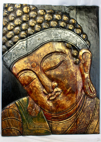 Enlightened Buddha Panel Folding Screen Wall Art Hand Carved Wood - Acadia World Traders