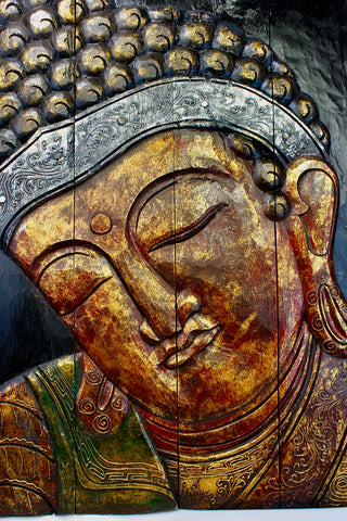 Enlightened Buddha Panel Folding Screen Wall Art Hand Carved Wood - Acadia World Traders