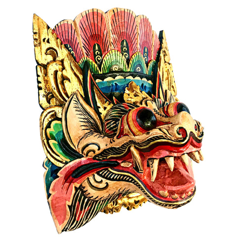 Balinese Barong Singa Lion Mask Protector Guardian Hand Carved wood Bali Wall Art