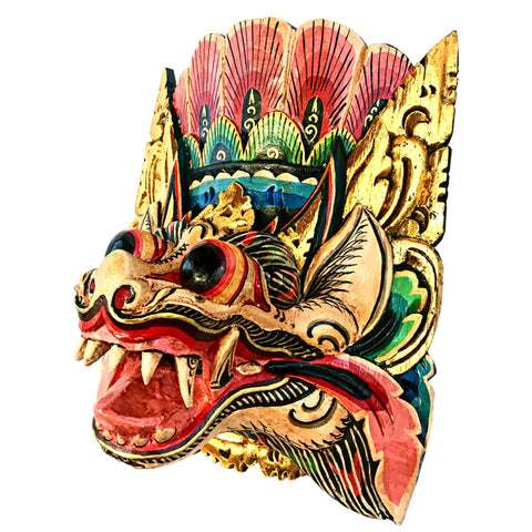 Balinese Barong Singa Lion Mask Protector Guardian Hand Carved wood Bali Wall Art
