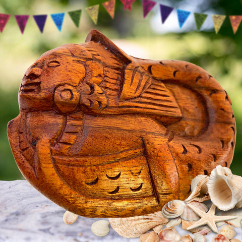 Mermaid Sea Maid Siren Secret Puzzle Box Trinket Jewelry Hand Carved Wood
