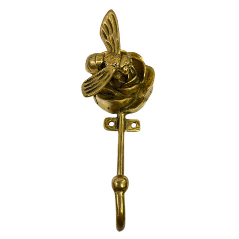Rose and Bee Wall hook handmade solid brass coat hook gold  metal Home decor
