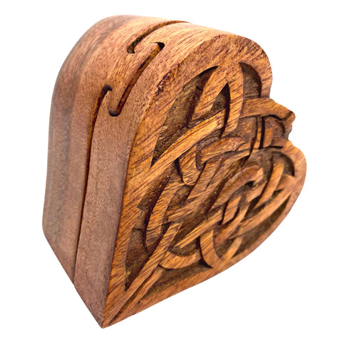 Celtic Knot Heart Secret Puzzle Stash Box Jewelry Box Hand Carved Wood Carving