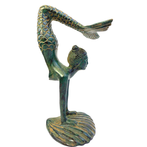 Bronze art Nouveau Yoga Mermaid Sculpture Statue Green Verdigris patina lost wax cast Bali Art