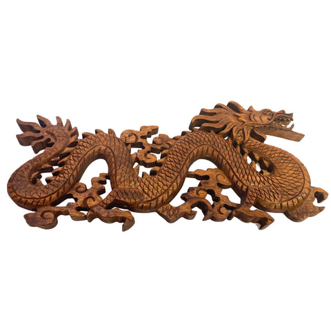 Balinese Dragon Panel Winged Naga Relief Wall Panel Hand Carved Wood Bali wall art Asian Decor 16"