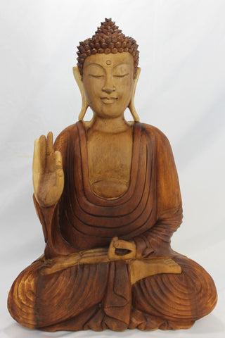 Teaching Buddha Statue Vitarka Mudra Hand Carved Wood Balinese Art sculpture - Acadia World Traders
