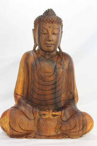 Meditating Buddha Dhyana Mudra Statue Sculpture wood carving Balinese Art 17"