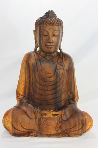 Meditating Buddha Dhyana Mudra Statue Sculpture wood carving Balinese Art 17" - Acadia World Traders