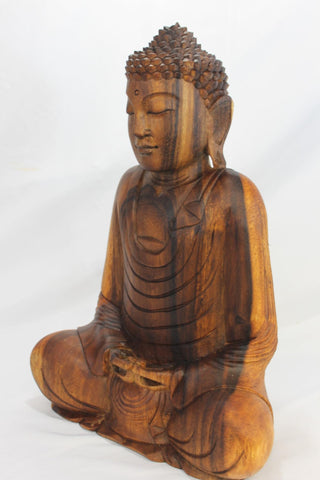Meditating Buddha Dhyana Mudra Statue Sculpture wood carving Balinese Art 17" - Acadia World Traders