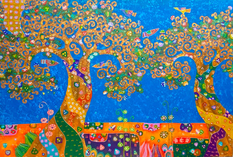 Tree of life painting Gustav klimt inspired wall art  Ubud bali art