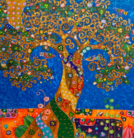 Tree of life painting Gustav klimt inspired wall art  Ubud bali art