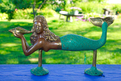 Mermaid Bronze Door Handle Knob Pull handmade Verdigris Green Bali Art - Acadia World Traders