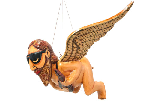 Balinese Flying Jerry Garcia Angel Mobile Cradle Guardian Carved wood Bali art - Acadia World Traders