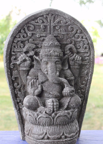 Lotus Ganesha Garden art Statue cast stone Handmade Elephant God Sculpture Bali