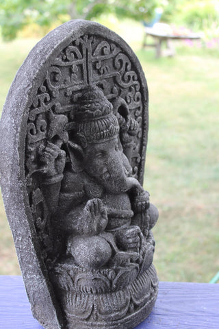 Lotus Ganesha Garden art Statue cast stone Handmade Elephant God Sculpture Bali