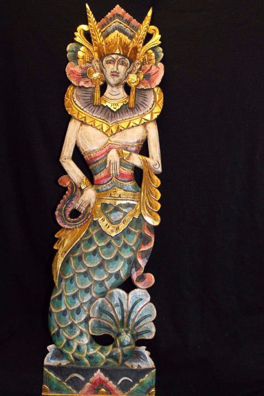 Balinese Mermaid Panel Hand Carved Wood Dewi Duyung Goddess Bali folk Wall Art - Acadia World Traders