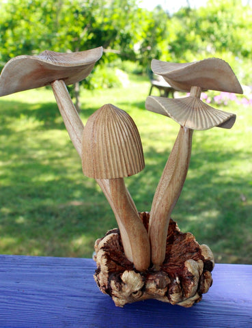 Forest Mushroom Carving Parasite Wood Balinese Art Sculpture handmade