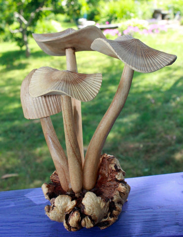 Forest Mushroom Carving Parasite Wood Balinese Art Sculpture handmade - Acadia World Traders